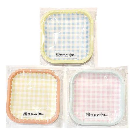 ペーパープレート１０Ｐ四角ペールチェックの商品画像