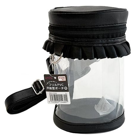 フリルＰＶＣ円柱型ポーチ　黒の商品画像