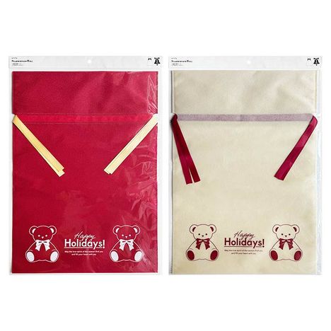 不織布巾着バッグＬＬ　ホリデーベアの商品画像