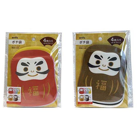 ジップバッグポチ袋４枚　開運だるまの画像