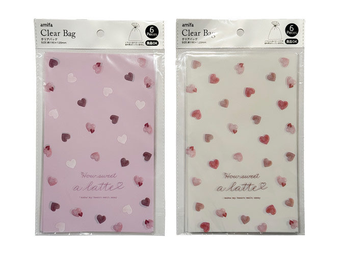 クリアバッグ　Ｍ　６Ｐ　水彩ラテハートの商品画像