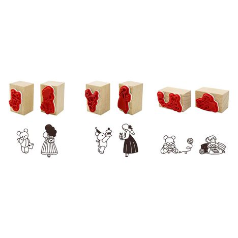 木製ハンコ　プチベアと女の子２の3番目の写真