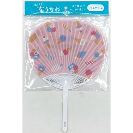 水で濡らせる布うちわアイスクリームの画像