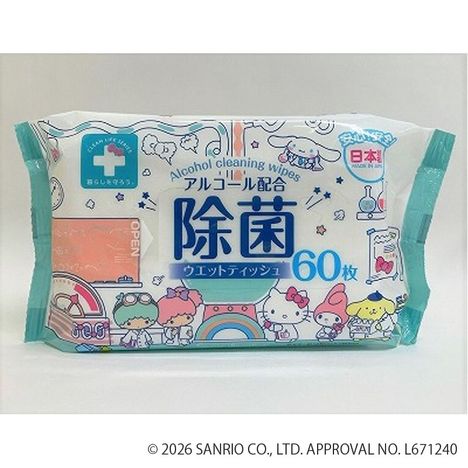 除菌ウエットティッシュ６０枚　サンリオキャラクターズの商品画像