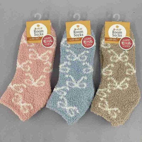 婦人モールソックス　リボン総柄の画像