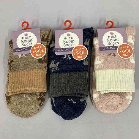 婦人パイル靴下　クルー丈　トナカイ柄の商品画像