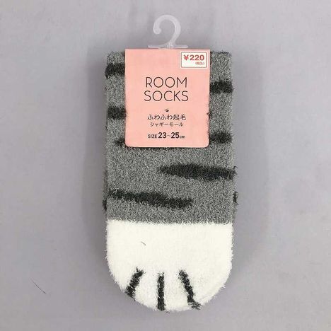 婦人シャギーモールソックス猫柄ＧＹの画像