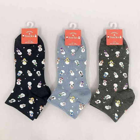 婦人アンクル丈靴下　スノーマン柄の商品画像