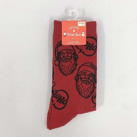 婦人クルー丈靴下リアルサンタ柄　赤の商品画像