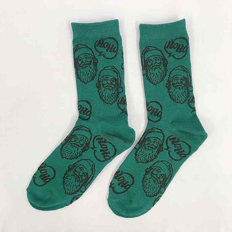 婦人クルー丈靴下リアルサンタ柄　緑の2番目の写真