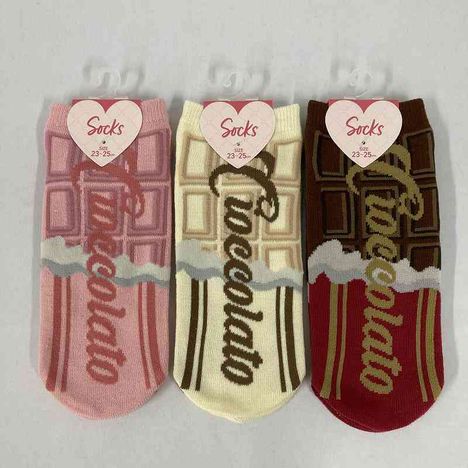 婦人靴下　ショート丈　板チョコ柄の商品画像