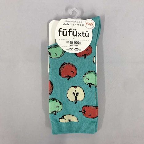 デザインソックス婦人　りんご柄ＢＬの商品画像