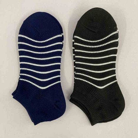 婦人　粗メッシュ靴下ショート丈　ボーダー柄の2番目の写真