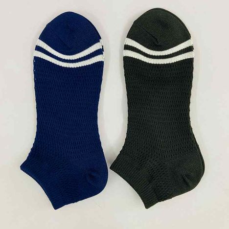 紳士　粗メッシュ靴下ショート丈　ライン柄の2番目の写真