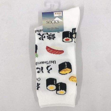 婦人靴下　クルー丈　寿司柄　白の商品画像