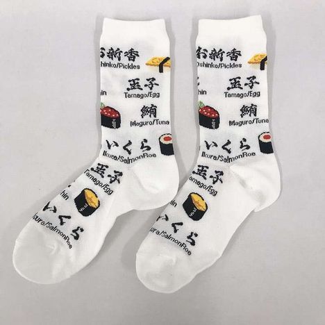 婦人靴下　クルー丈　寿司柄　白の3番目の写真