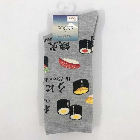 婦人靴下　クルー丈　寿司柄　グレーの商品画像