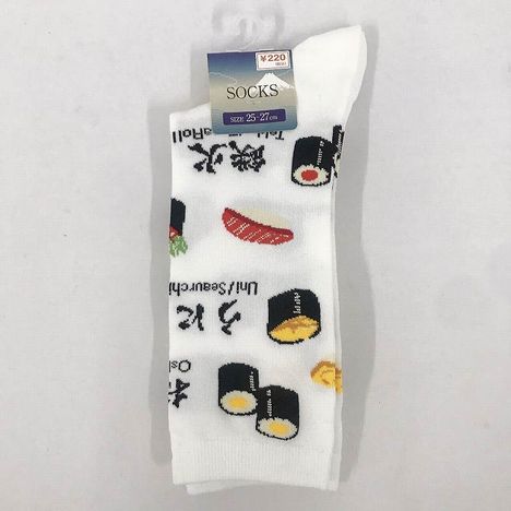 紳士靴下　クルー丈　寿司柄　白の商品画像