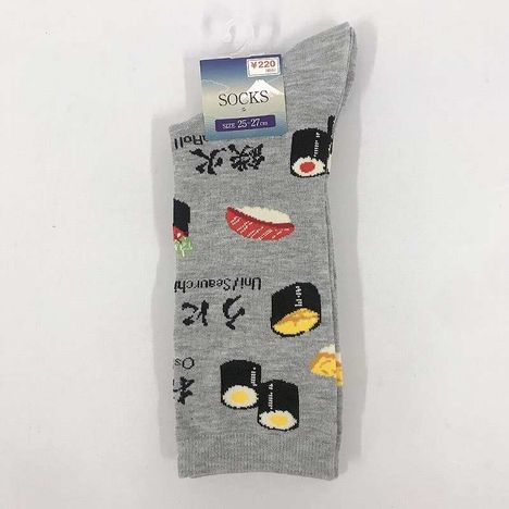 紳士靴下　クルー丈　寿司柄　グレーの商品画像