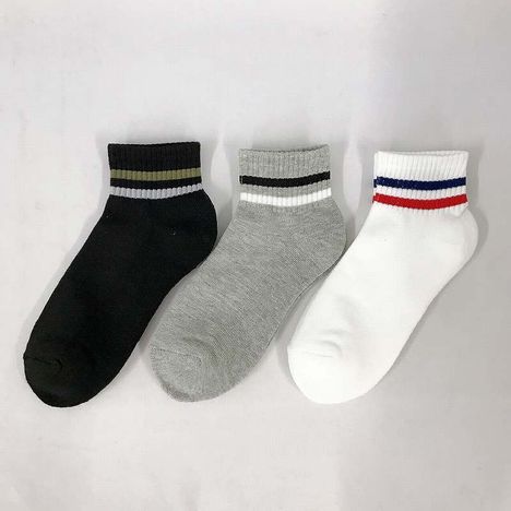 婦人底パイル靴下　アンクル丈　２色ラインの2番目の写真