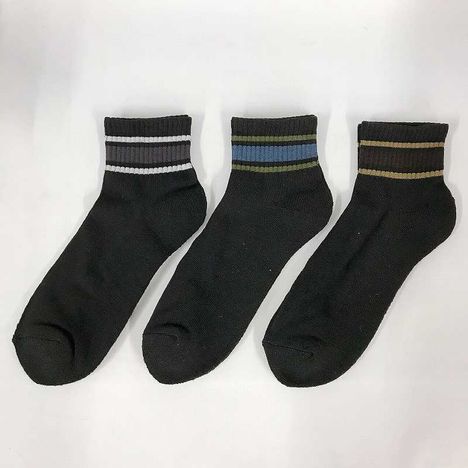 紳士底パイル靴下　アンクル丈　３色ラインの2番目の写真