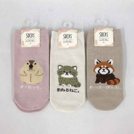 婦人靴下　ショート丈　ゆる動物異柄Ａの商品画像
