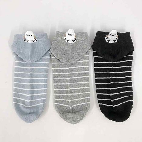 婦人靴下ショート丈シマエナガＰボーダーの3番目の写真