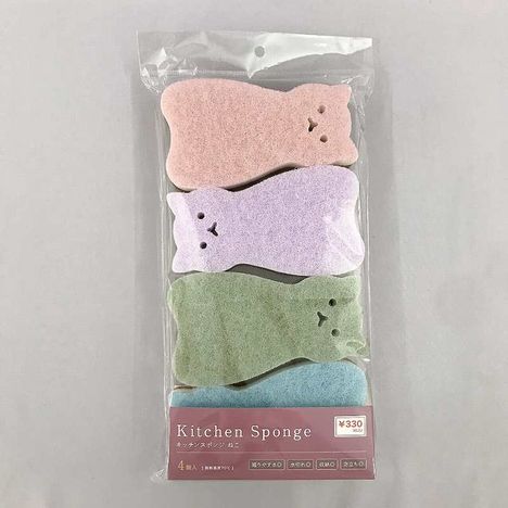 キッチンスポンジ　ねこ４Ｐの商品画像