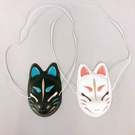 夏祭り髪飾り用ミニお面　白狐／黒狐の2番目の写真