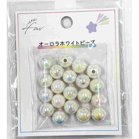 オーロラホワイトビーズ　１０ＭＭ　２０Ｐの画像