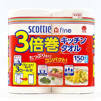 クレシア３倍巻きキッチンタオル２Ｒの商品画像