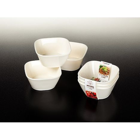 レンジ角豆鉢　３Ｐ　白の画像