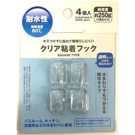 クリア粘着フック　スクエア　４Ｐの商品画像