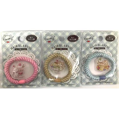 ロープ風ヘアゴム　ねこカフェ柄の商品画像
